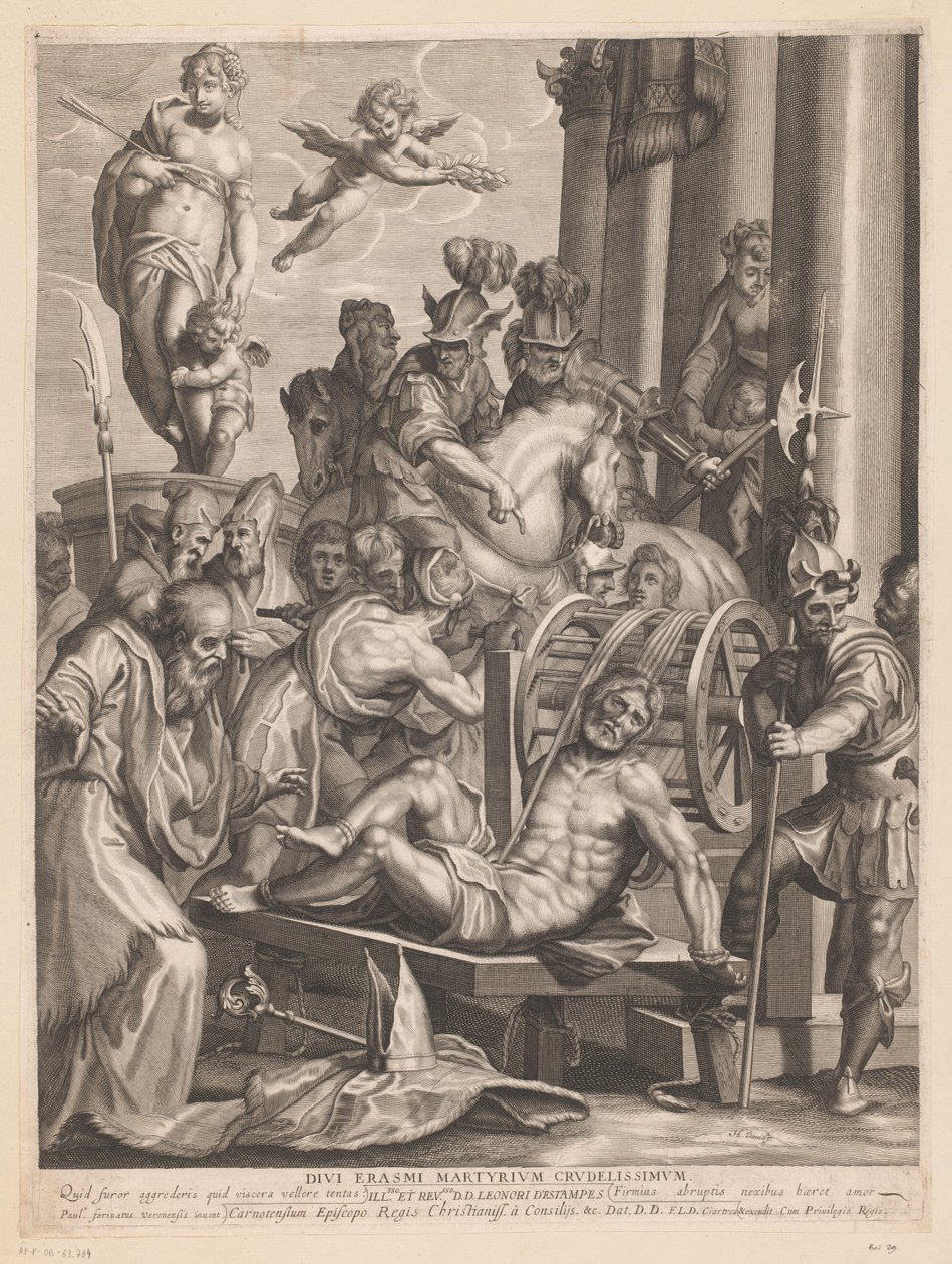 Martelaarschap van H. Erasmus Gudenes grusomste martyrium Erasmus. (tittel på objekt) av Jerôme David