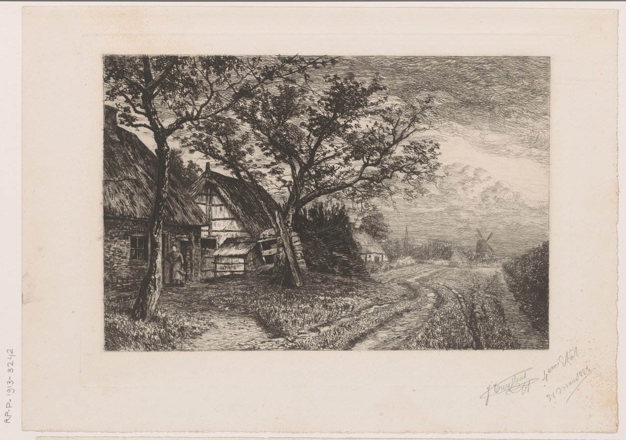 Landskap med gårder og mølle av Jerôme Tuyttens (signed by artist)