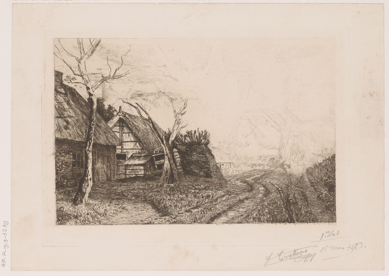 Landskap med gårder og mølle av Jerôme Tuyttens (signed by artist)