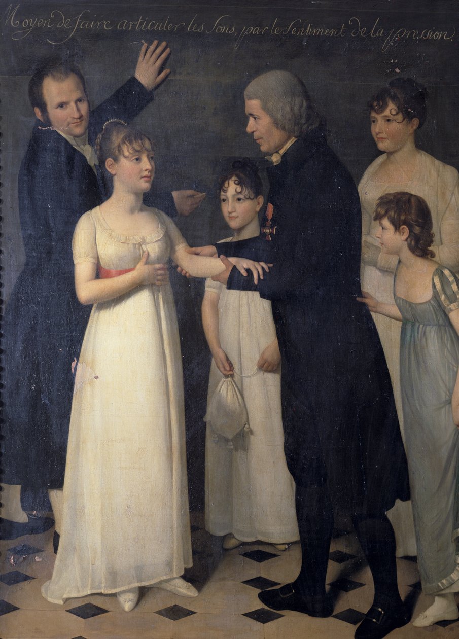 Abbe Roch-Ambroise Cucurron Sicard (1742-1822) Undervisning av barn i tegnspråk, 1806 av Jérôme Martin Langlois