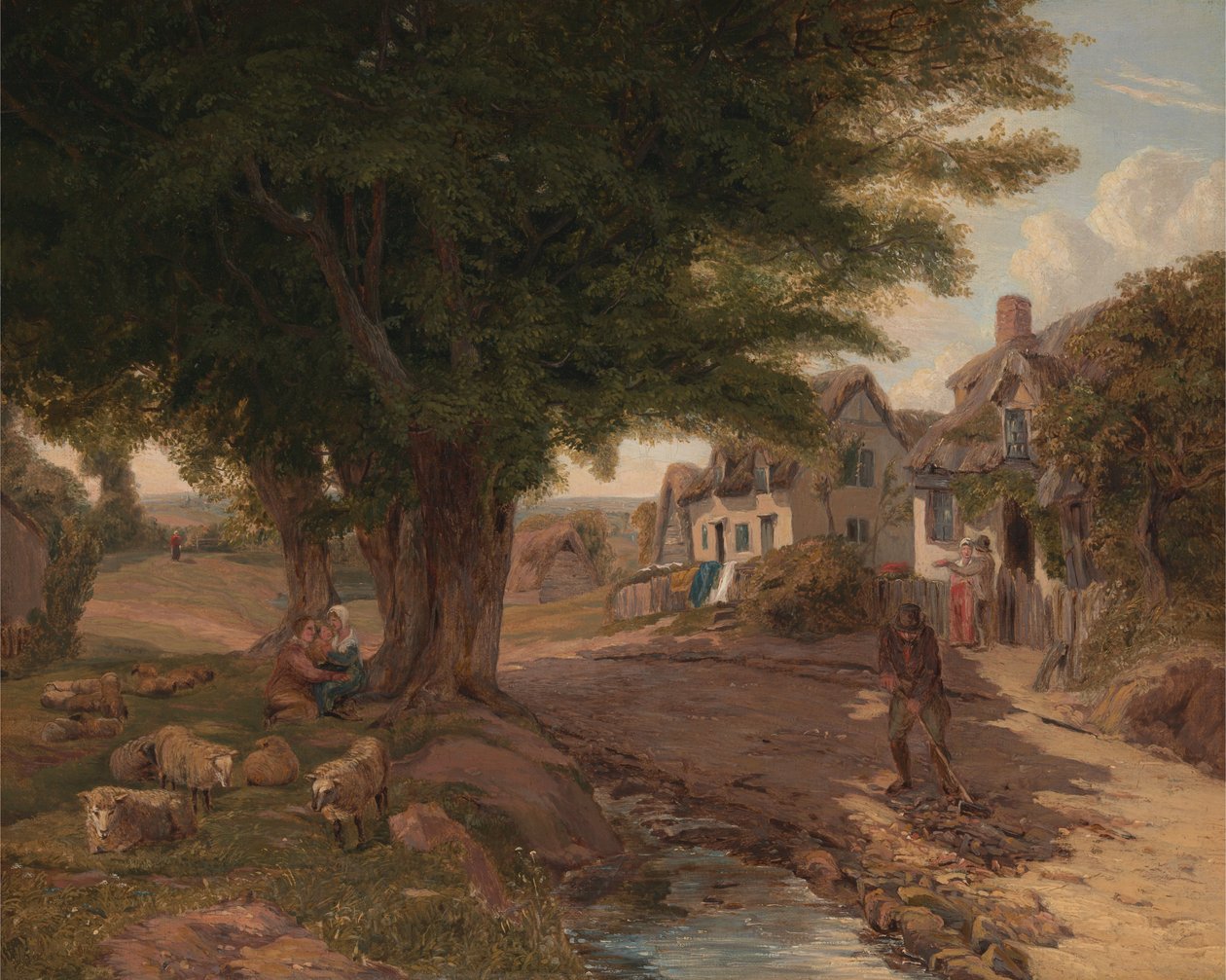 Village Scene (muligens Colickey Green, Essex) av Jessica Landseer