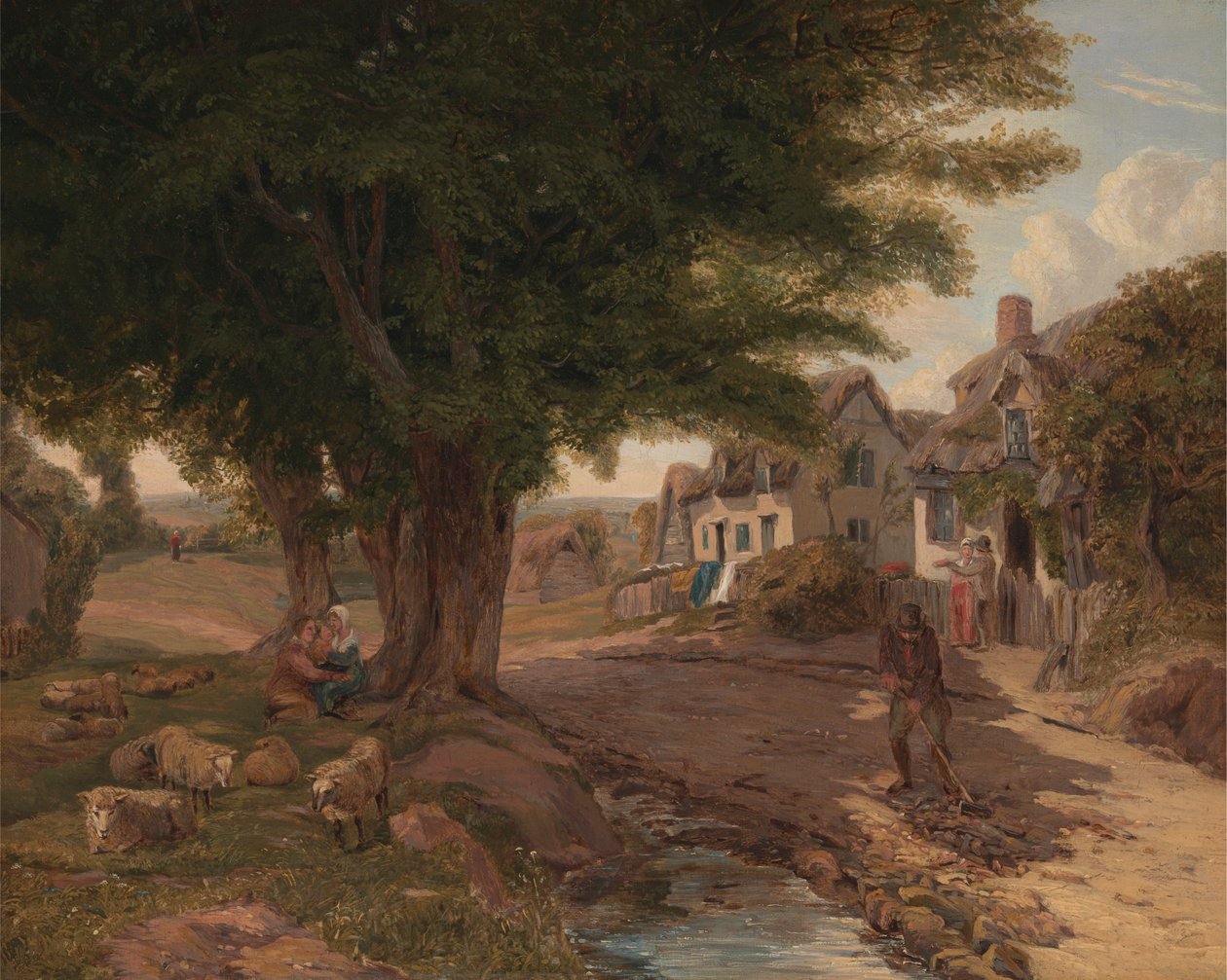 Landsbyscene (muligens Colickey Green, Essex) av Jessica Landseer