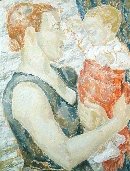 Mor og barn, ca. 1932 (olje på gesso-tavle) av Jessica Stewart Dismorr