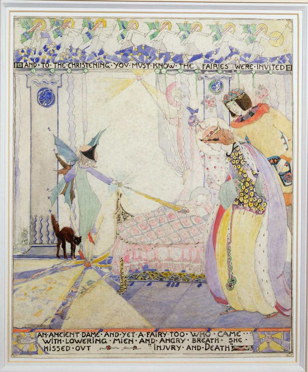 Og til dåpen, illustrasjon fra 'Sleeping Beauty' (akvarell på papir) av Jessie Marion King