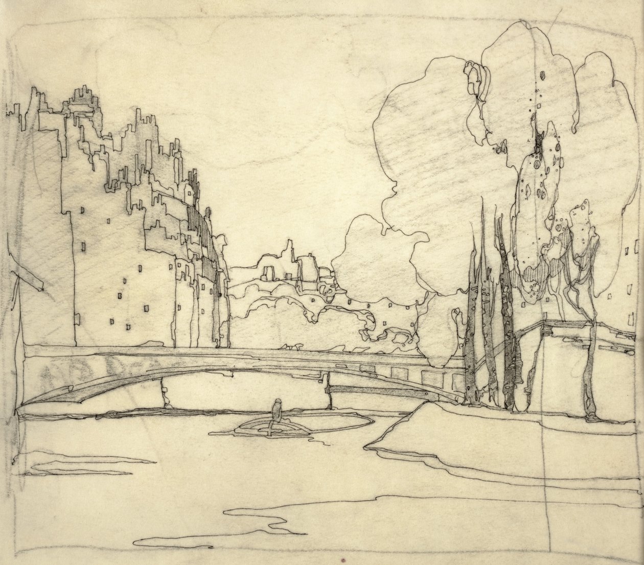 Illustrasjon for "The Book of Bridges", ca. 1911 (blekk på papir) av Jessie Marion King