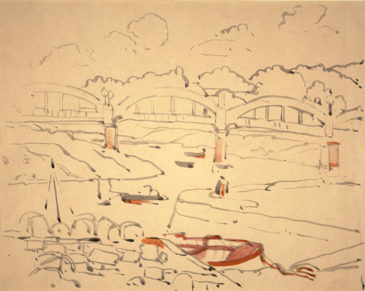 Illustrasjon for "The Book of Bridges", ca. 1911 (akvarell og blekk på papir) av Jessie Marion King