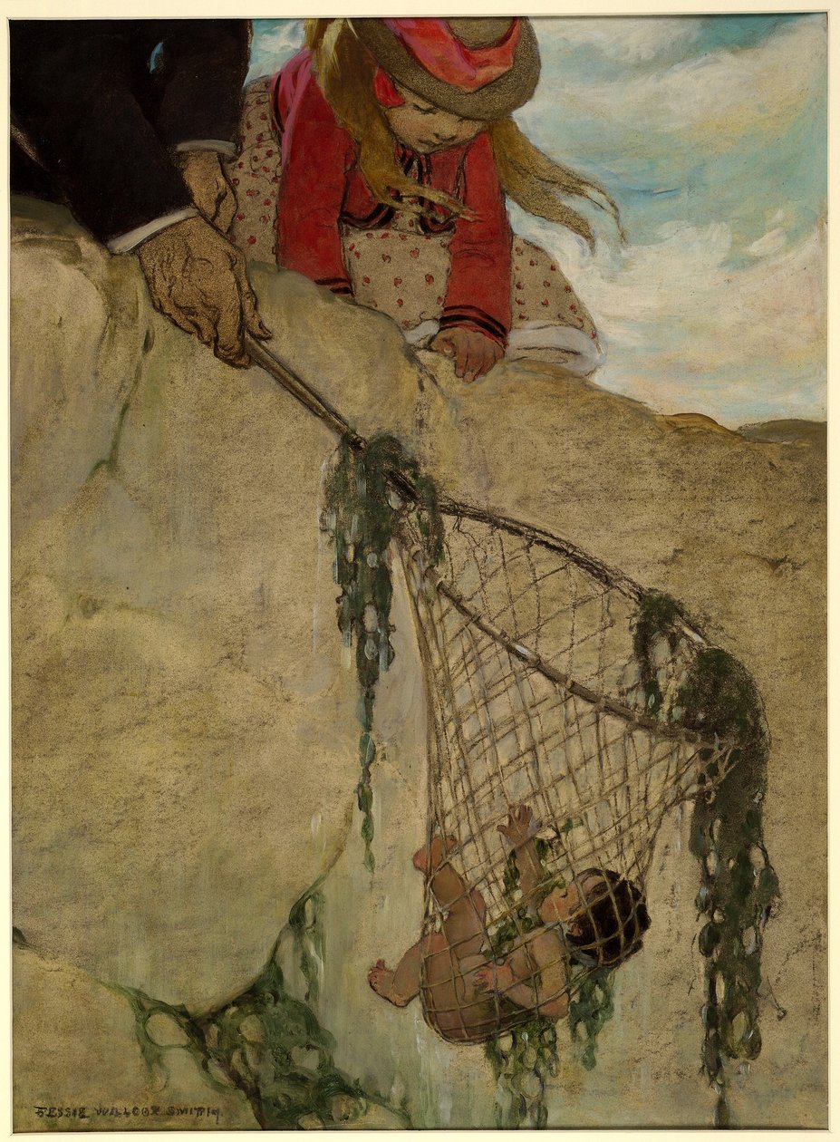 Han følte nettet veldig tungt, fra The Water Babies av Charles Kingsley, pub. 1916 (farge litho) av Jessie Willcox Smith