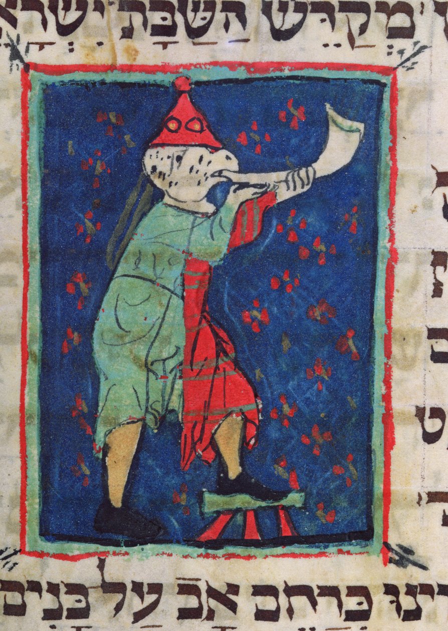 Blåser i horn for Rosh Hashana og Yom Kippur, 1200-1300-tallet av Jewish School