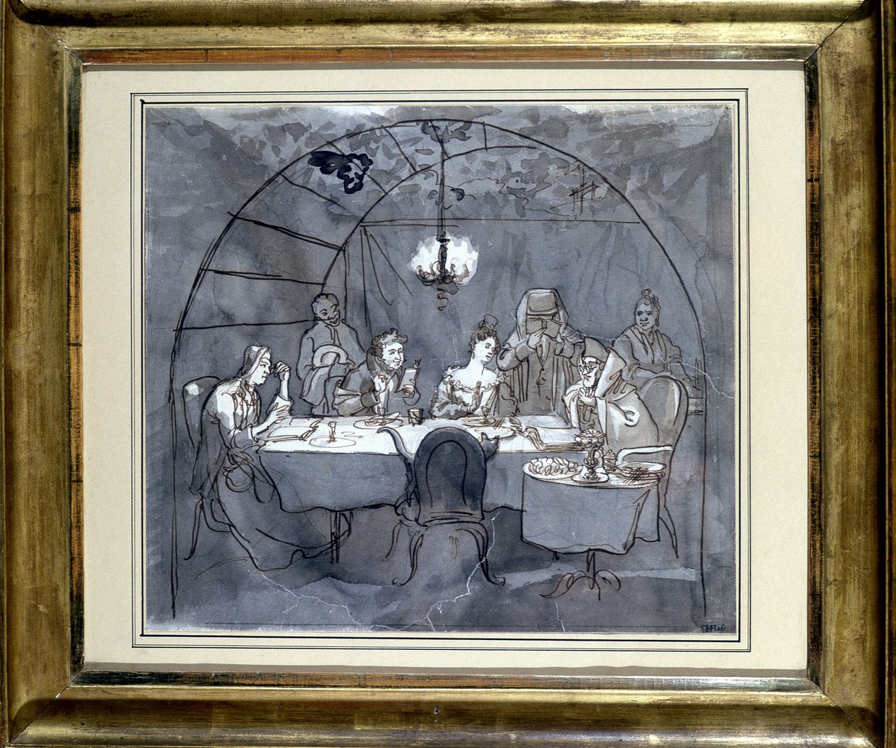 Fête des Cabanes på restauranten Kasher av familien til Moses Ulmann. Tegning på papir, pennevask i 1831 35,5 x 31,3 cm. (JM 189) Jødisk museum Basel, Sveits. av Jewish School
