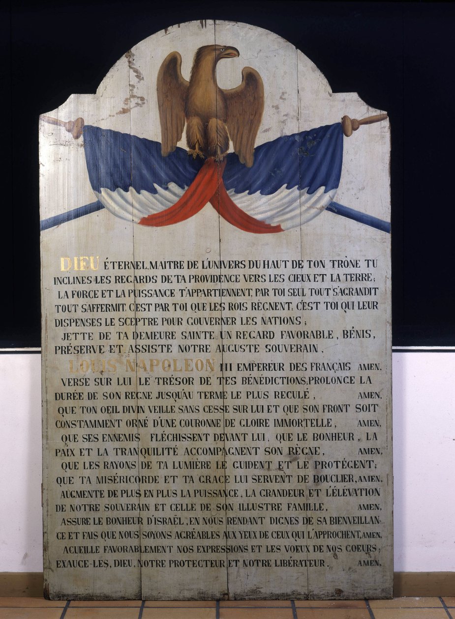 Inskripsjon på tre: Jødisk bønn på fransk for keiser Napoleon III. Alsace fra 1800-tallet av Jewish School