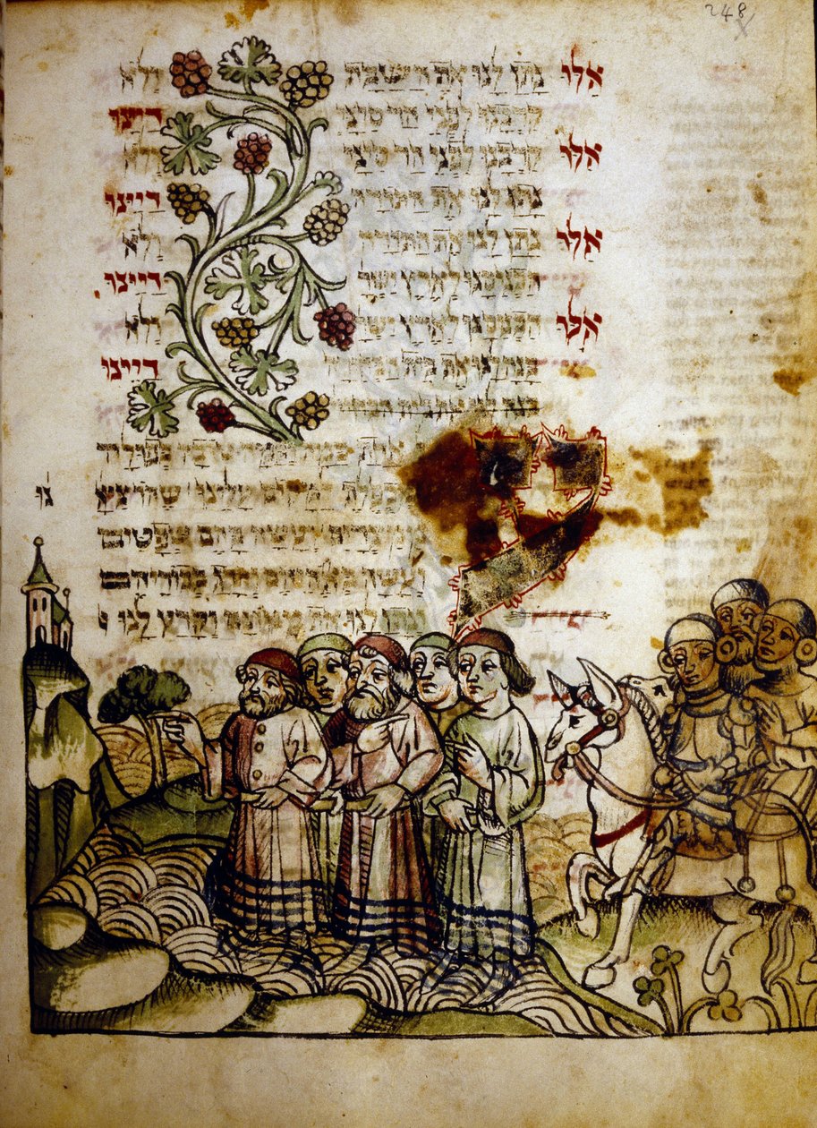 Passasje av Rødehavet, fra en Machazor fra 1400-tallet, Biblioteca Palatina, Parma av Jewish School
