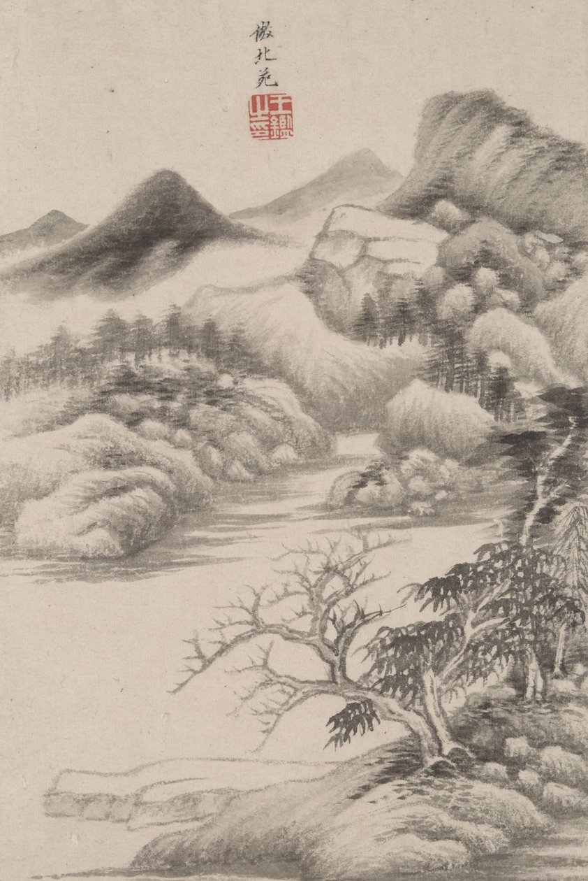 Landskap i stil med forskjellige gamle mestere: I stil med Dong Yuan, 1669 (blekk og farger på papir) av Wang Jian