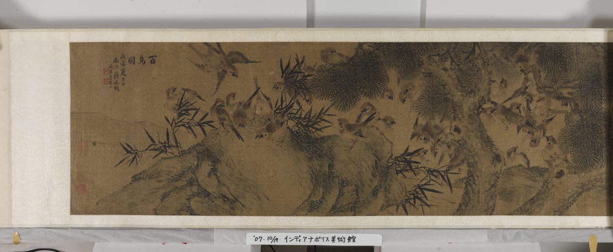Hundre fugler (blekk og farger på silke) av Jiang (after) Tingxi