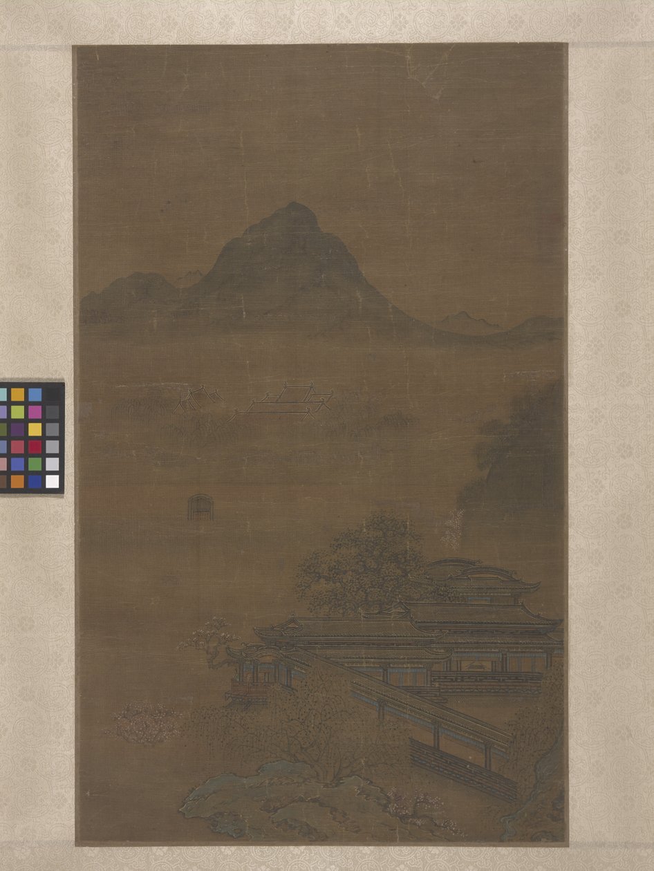Palatial Pavilions In Spring Mists (blekk, farge og gull på silke) av Jiang Yuan
