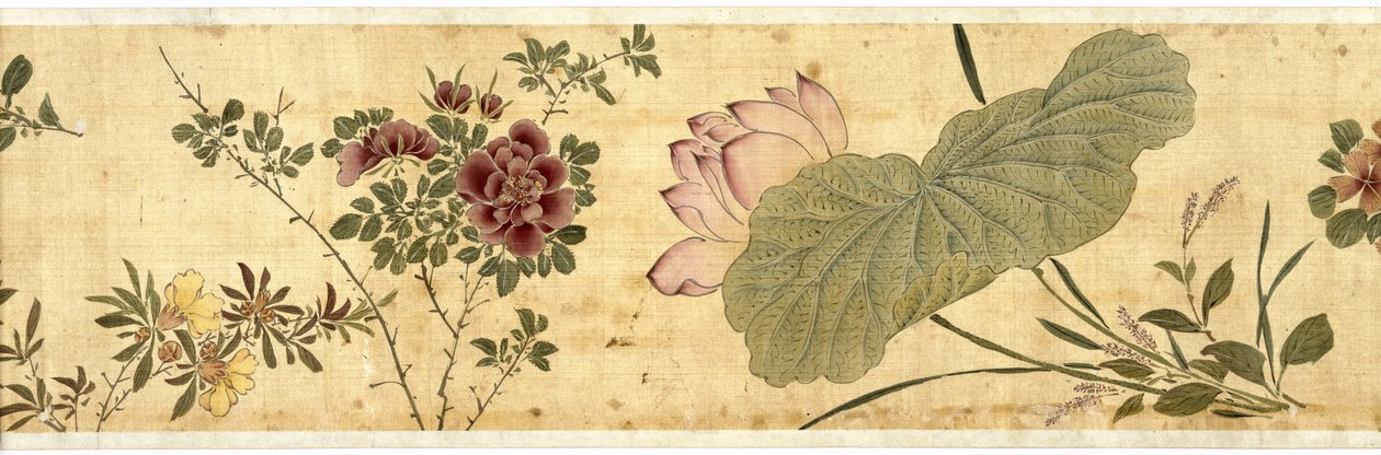 Ett hundre blomster, 1629 (farge på silke) av Jiayan Chen