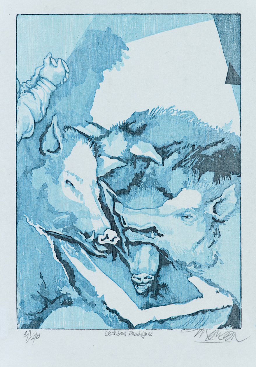 Prodigal Pigs, 2015 (tresnitt) av Jim Monson