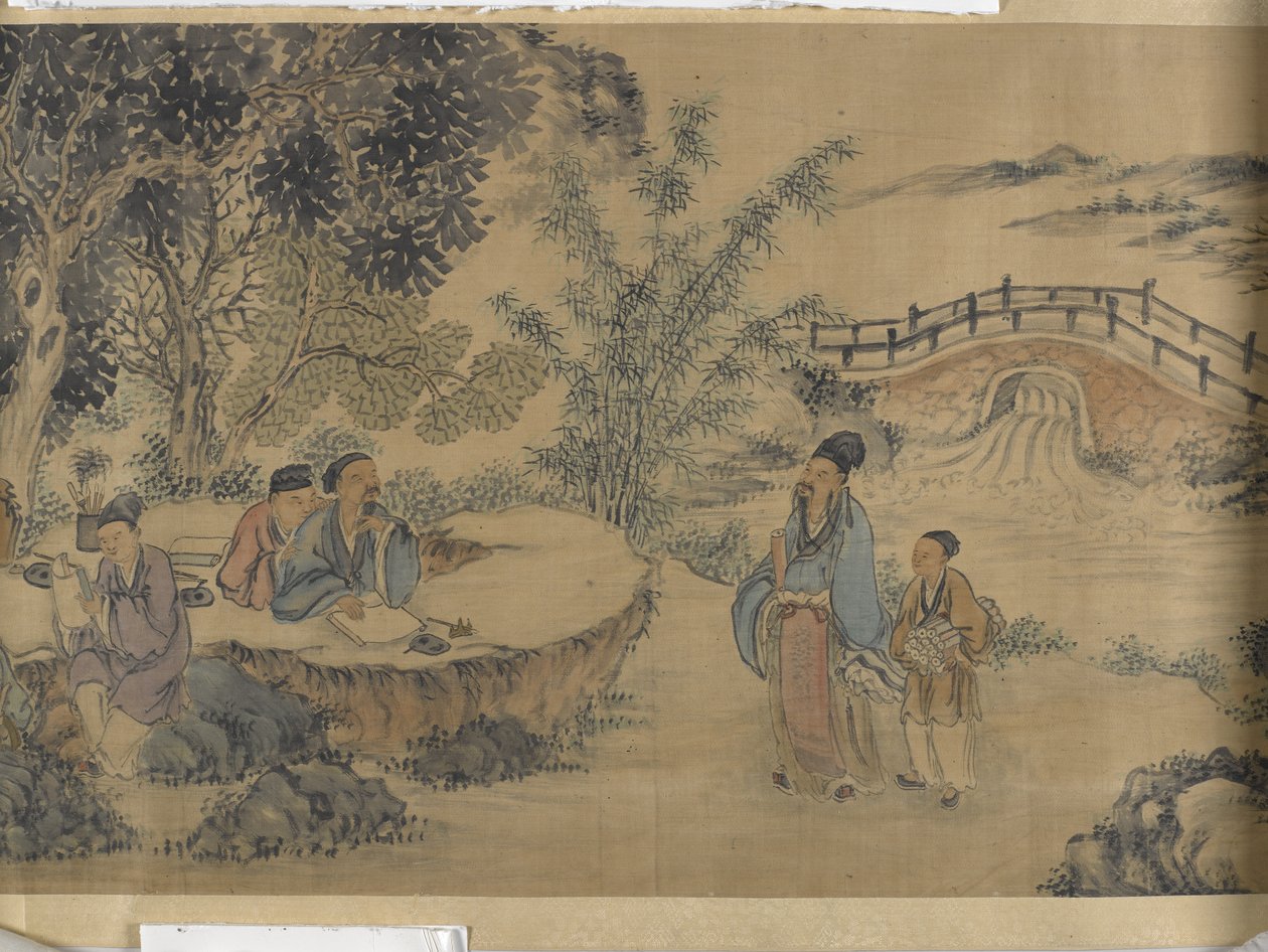 Gathering At The Lanting Orchid Pavilion (blekk og farge på sateng) av Jiuru Chen