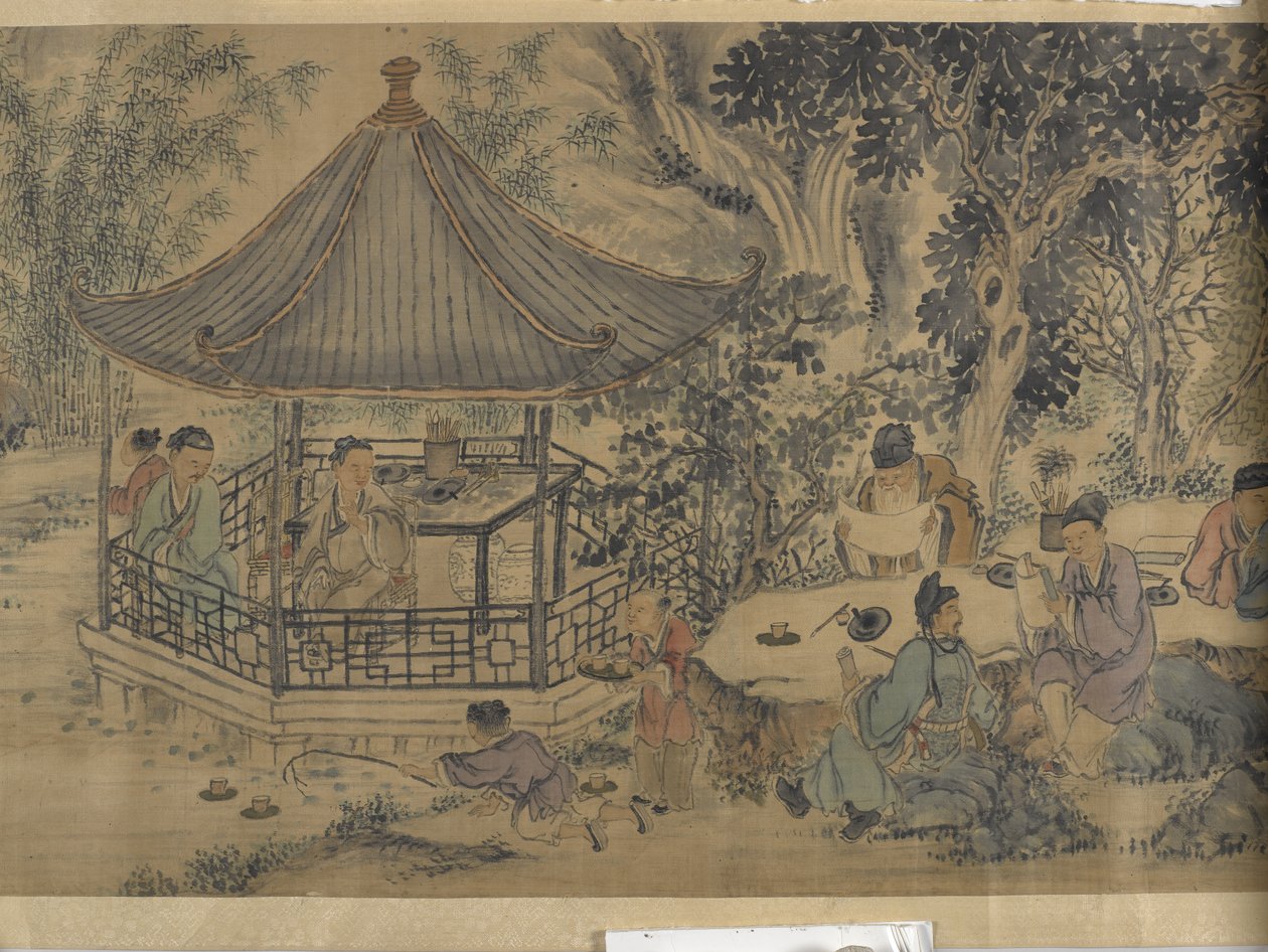 Gathering At The Lanting Orchid Pavilion (blekk og farge på sateng) av Jiuru Chen
