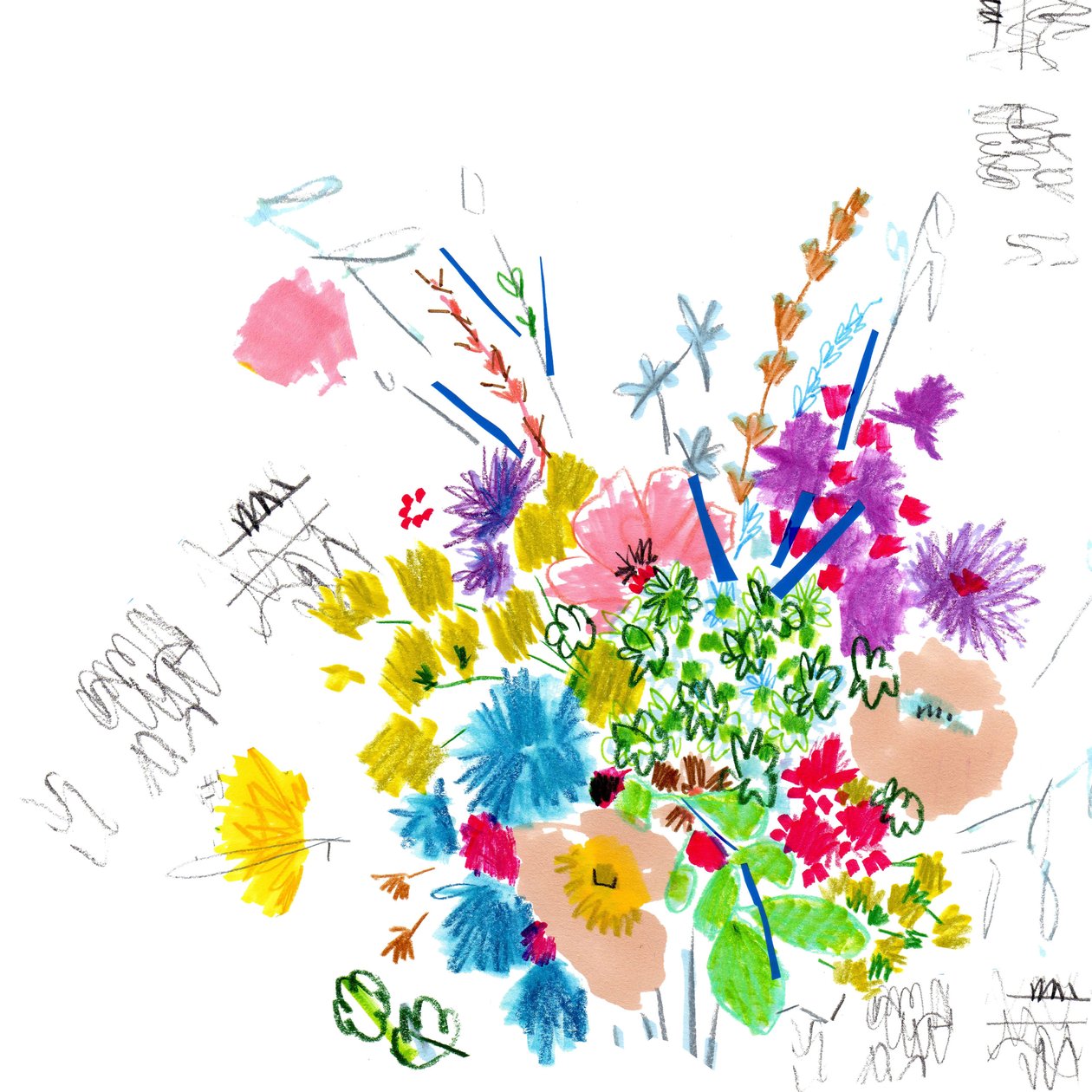 Floral Sketch, 2014 (penn og blekk, collage på papir) av Jo Chambers