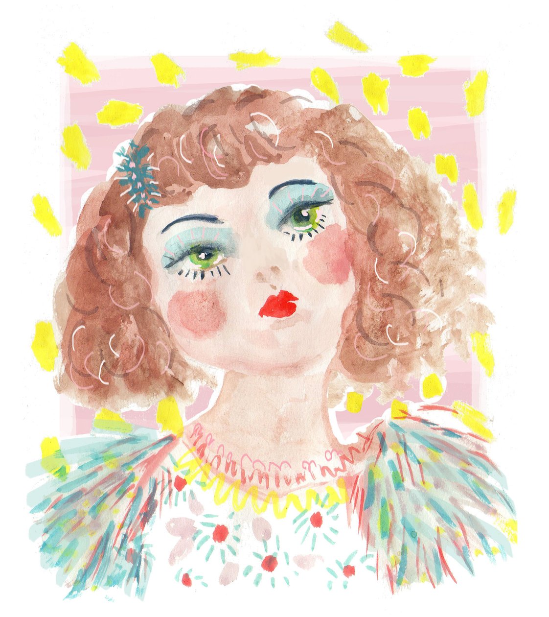Vintage Doll 2, 2014 (akvarell på papir) av Jo Chambers