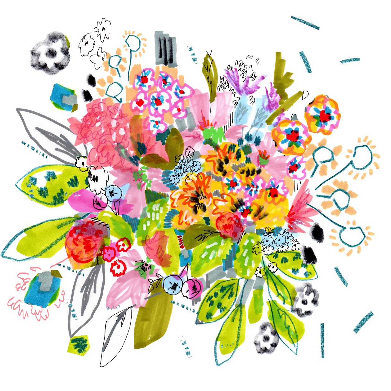 Bloom, 2014 (penn, blekk, collage og papir) av Jo Chambers