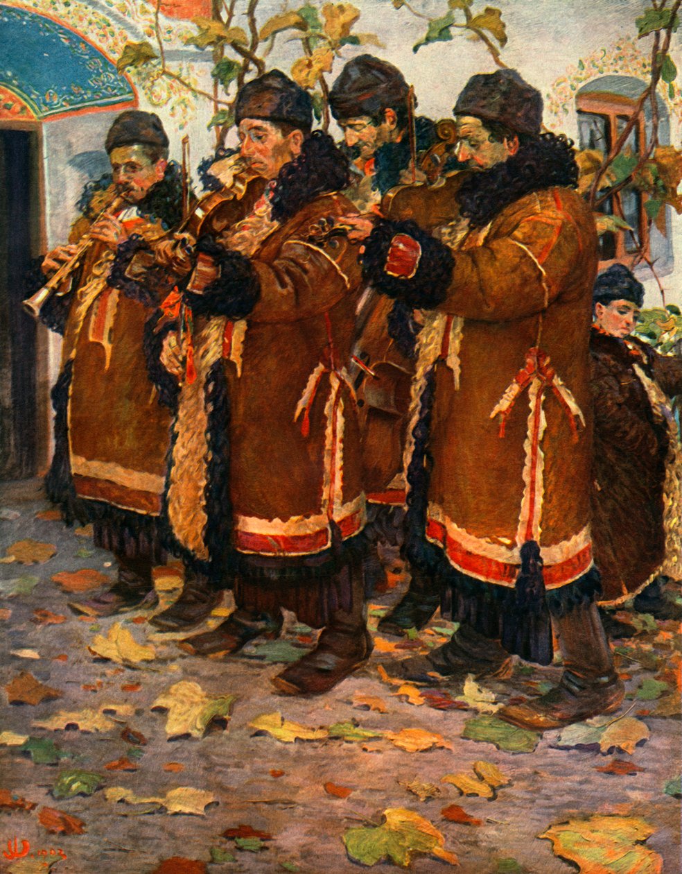 Musikere fra Hroznovà Lhota: klarinett, fiolin og kontrabass. 1861-1940, 1948 av Joža Uprka