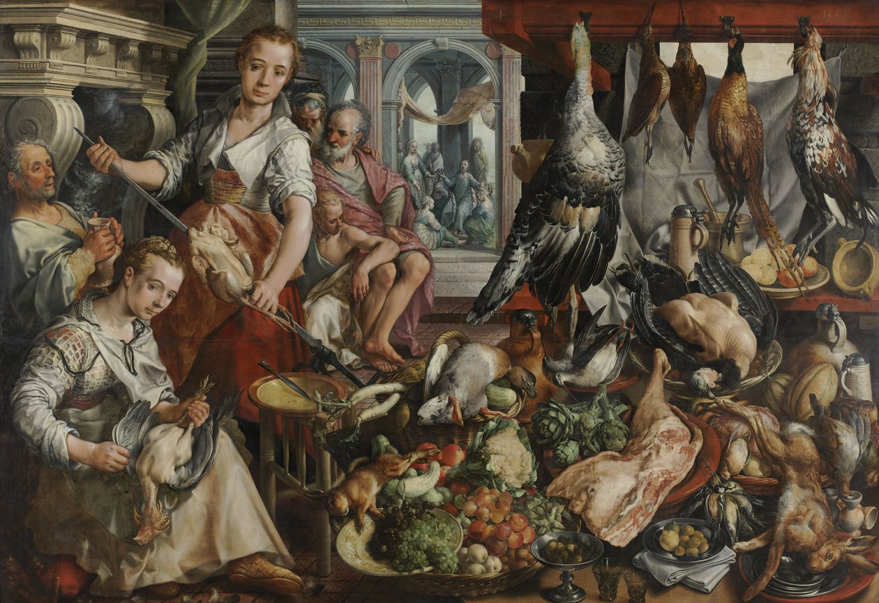Det velfylte kjøkkenet, 1566 av Joachim Beuckelaer