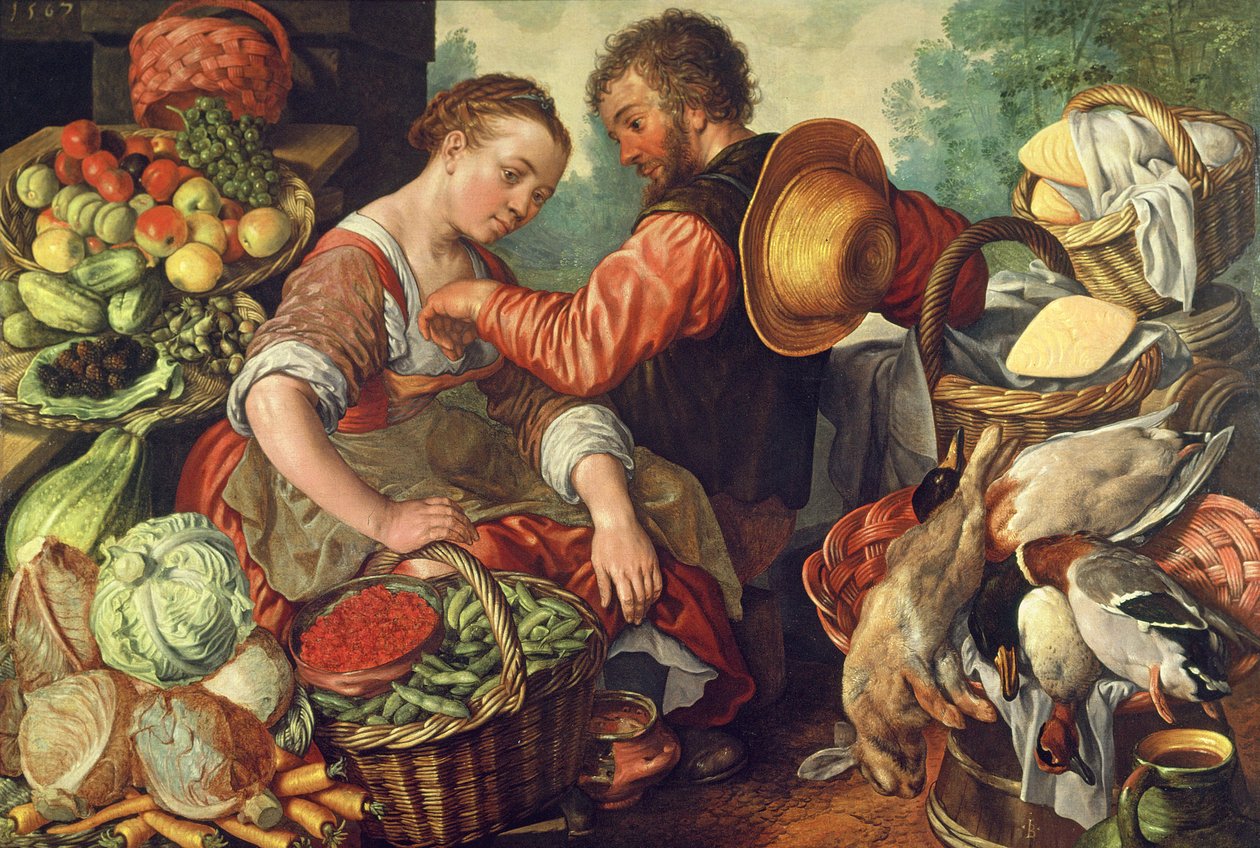 Kvinne som selger grønnsaker, 1567 av Joachim Beuckelaer