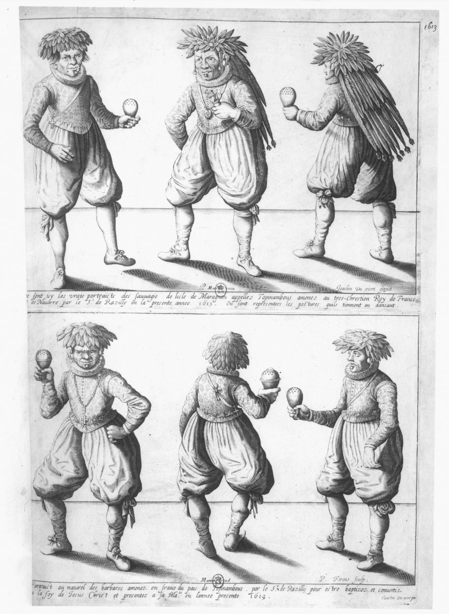 Medlemmer av Tupinambras-stammen ført til kongen av Frankrike i Paris for å bli døpt og konvertert til kristendommen, 1613 av Joachim Duviert