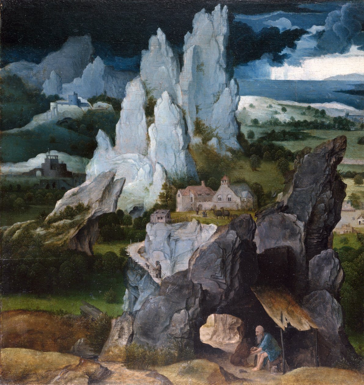 St. Hieronymus i et steinete landskap, ca. 1515 av Joachim Patenier