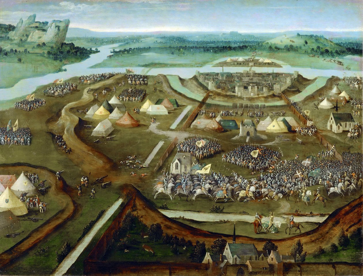 Tidlig nederlandsk kunst: La bataille de Pavie - Slaget ved Pavia par Patinier (Patenier ou Patinir), Joachim, tilhenger av , ca 1530. Olje på tre, 31x41. Kunsthistorisk museum, Vienne av Joachim (follower of) Patenier or Patinir