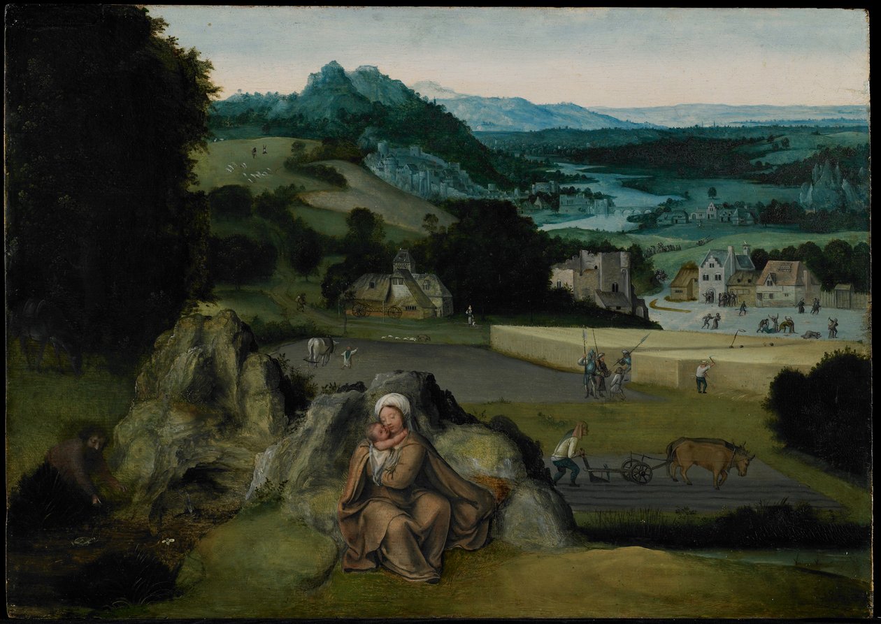 The Rest on the Flight into Egypt (The Miraculous Field of Wheat) ca. 1518-24 (olje på panel) av Joachim (workshop of) Patinir