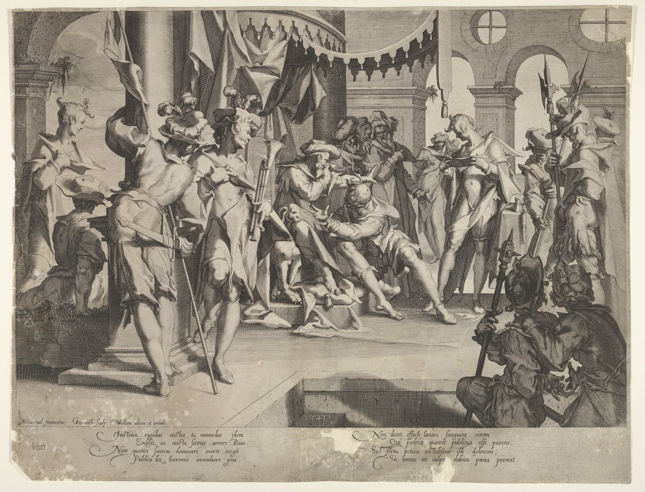 The Judge Bias Shedding Tears, plate IX fra Thronus Justitiæ, 1605 av Joachim Anthonisz Wtewael