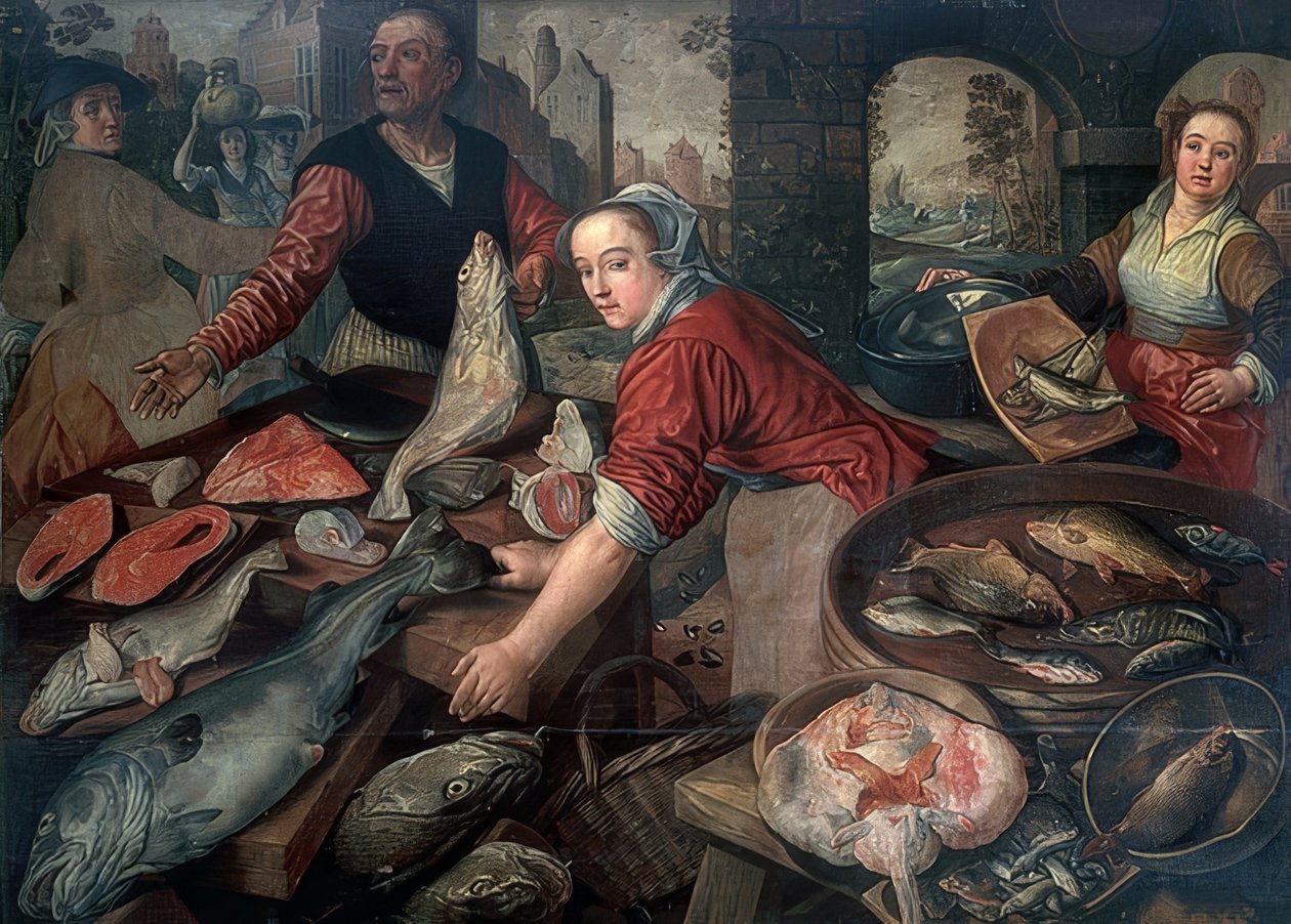 Fischmarkt. 1570 av Joachim Beuckelaer