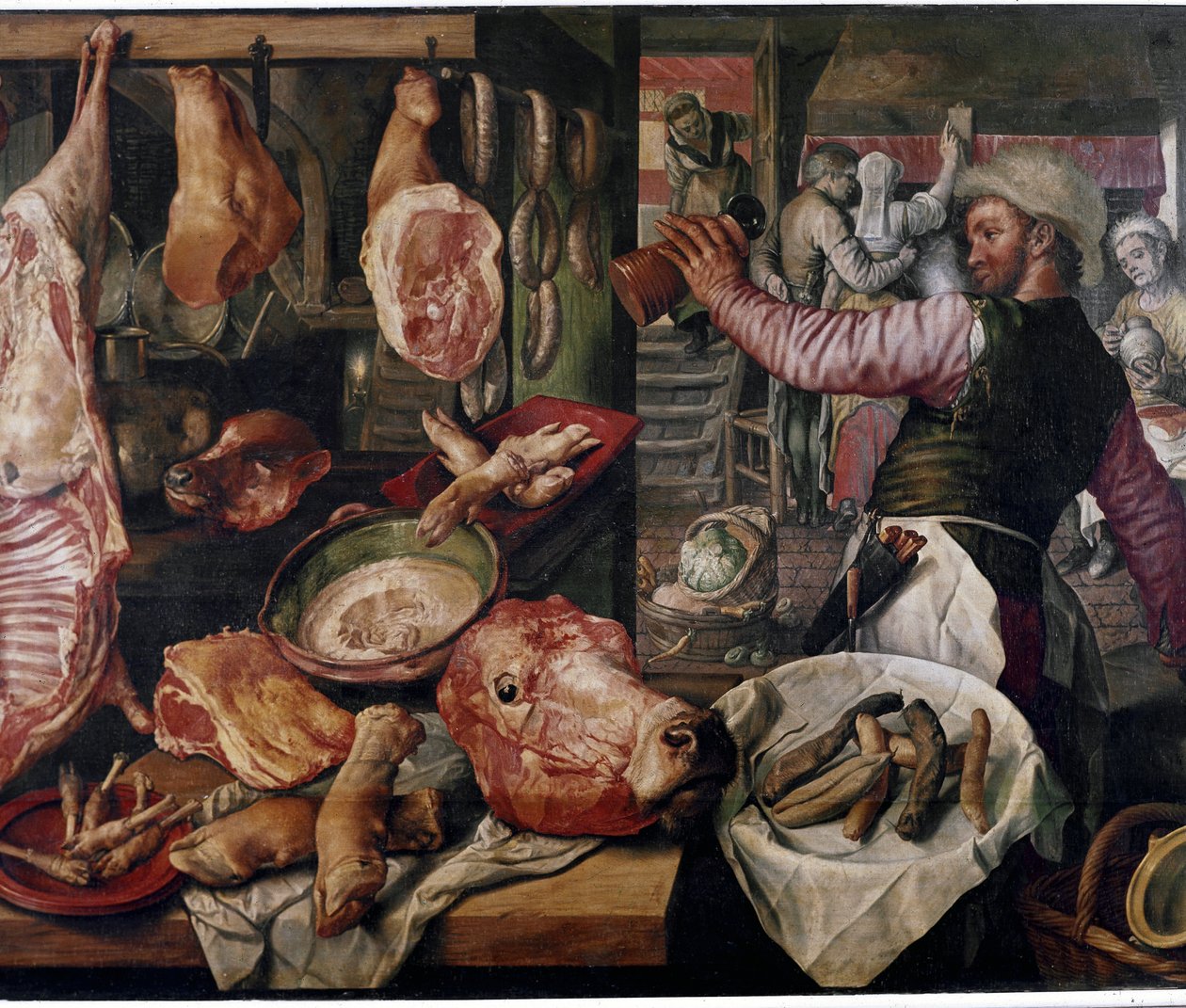 Slakterbutikk. (Kjøttmarked). Bestemt av Joachim Beuckelaer or Bueckelaer
