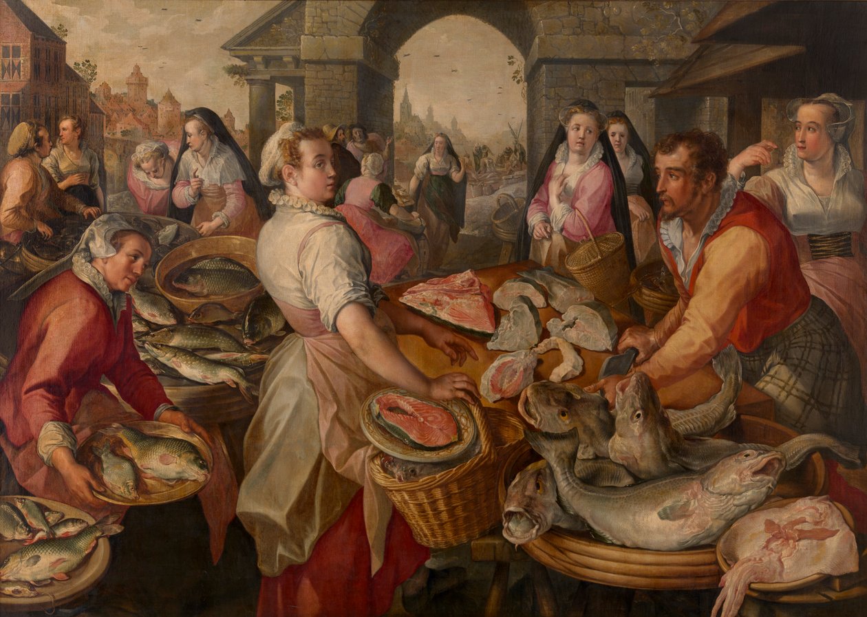 Fishmarket (olje på panel) av Joachim Beuckelaer