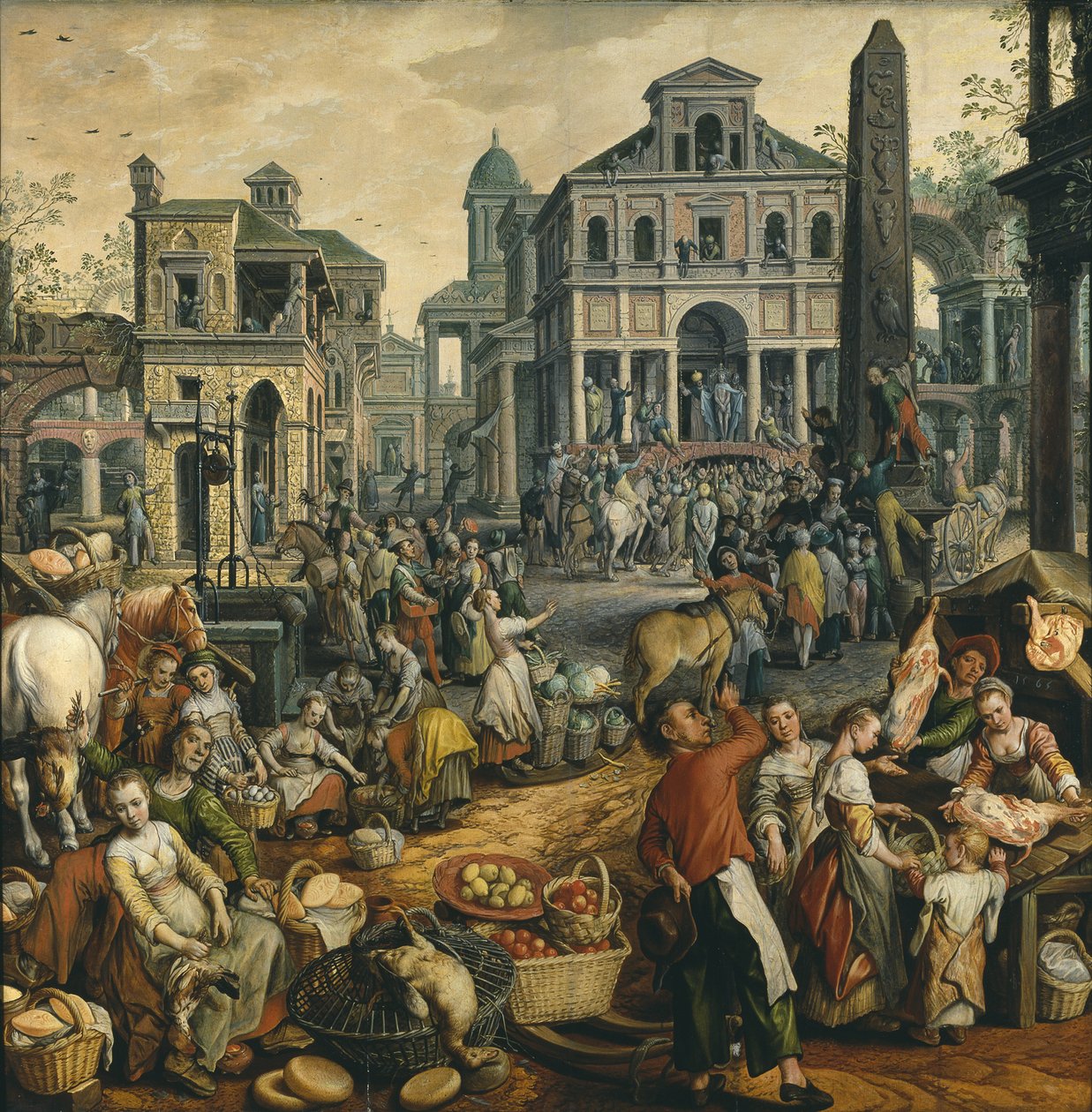 Scene de marche avec Ecce Homo - Markedsscene med Ecce Homo, av Beuckelaer, Joachim (ca. 1533-1574). Olje på tre av Joachim Beuckelaer