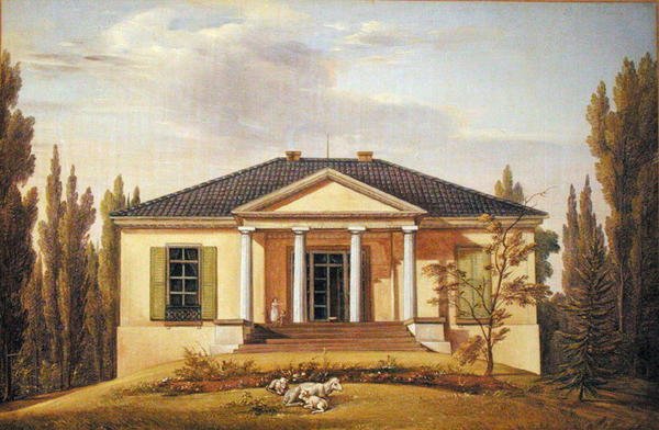 Country House, 1829 (olje på papir lagt ned på papp) av Joachim Faber
