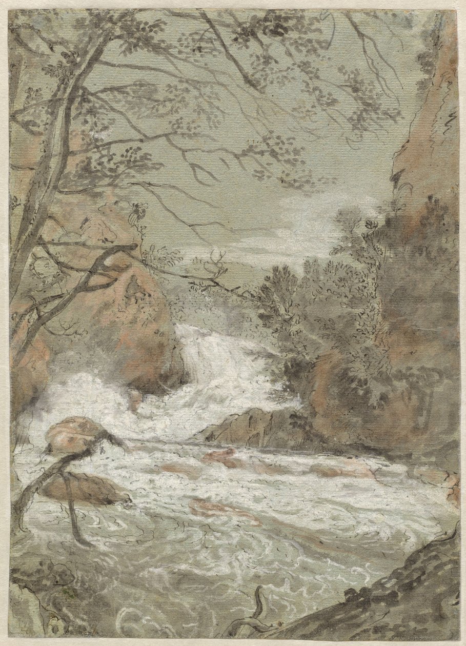 Elvelandskap med en foss (recto) av Joachim Franz Beich