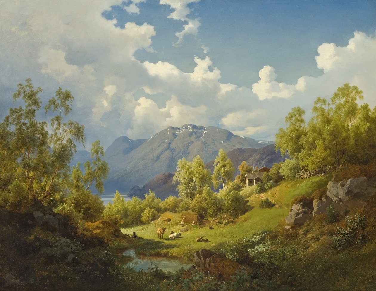 Landskap, Motiv fra Nummedalen i Norge, 1850 av Joachim Frich