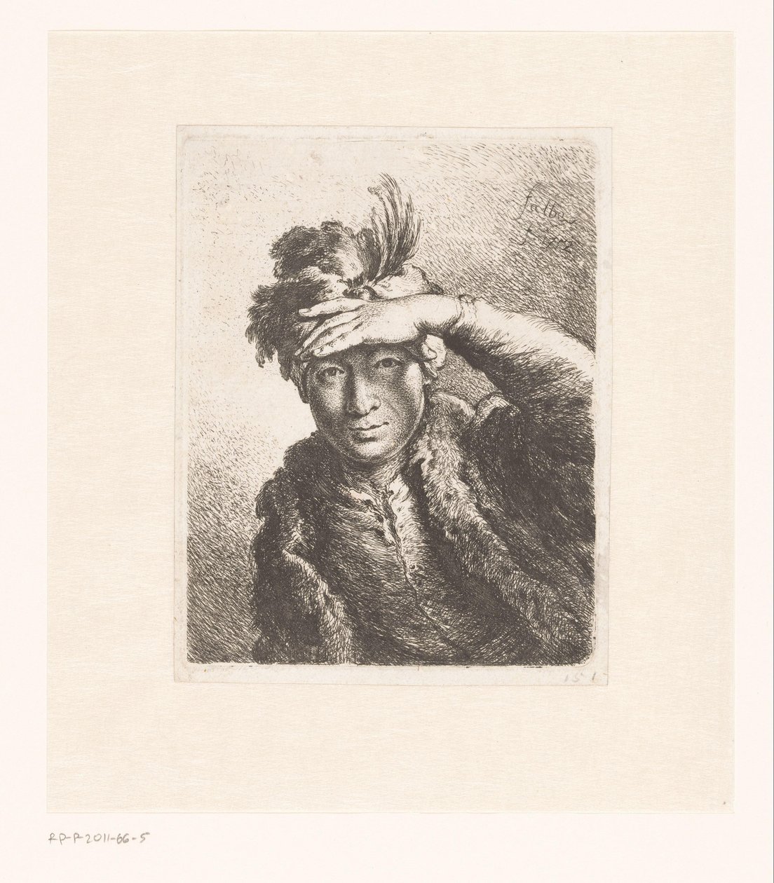 Portrett av en mann i en fjærkledd beret av Joachim Martin Falbe