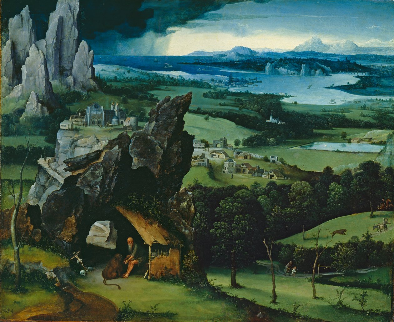 Landskap med St. Hieronymus, 1516-7 av Joachim Patenier