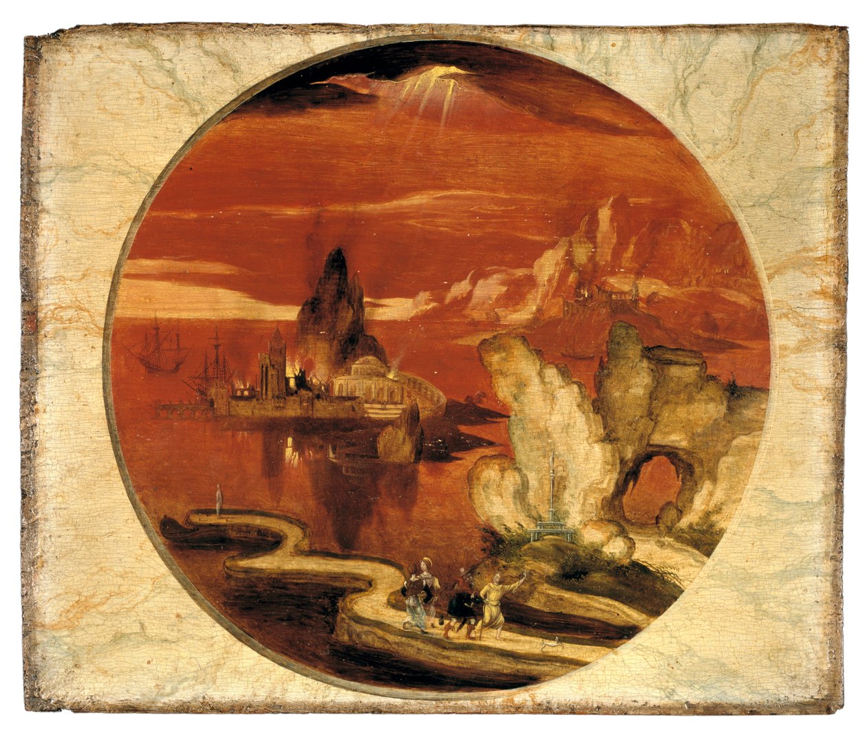 Sodoma og Gomorra i brann (olje på panel) av Joachim Patenier