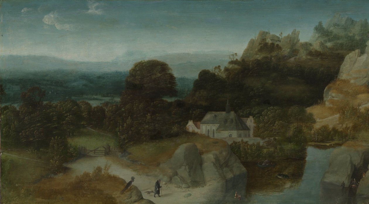 Landskap med fristelsen til Saint Antony Abbed av Joachim Patinir (workshop of)
