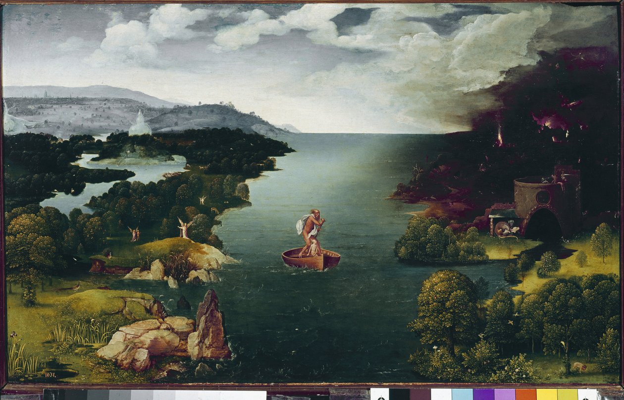Landskap med Charon Crossing the Styx. (olje på tre, ca. 1515-1524) av Joachim Patinir