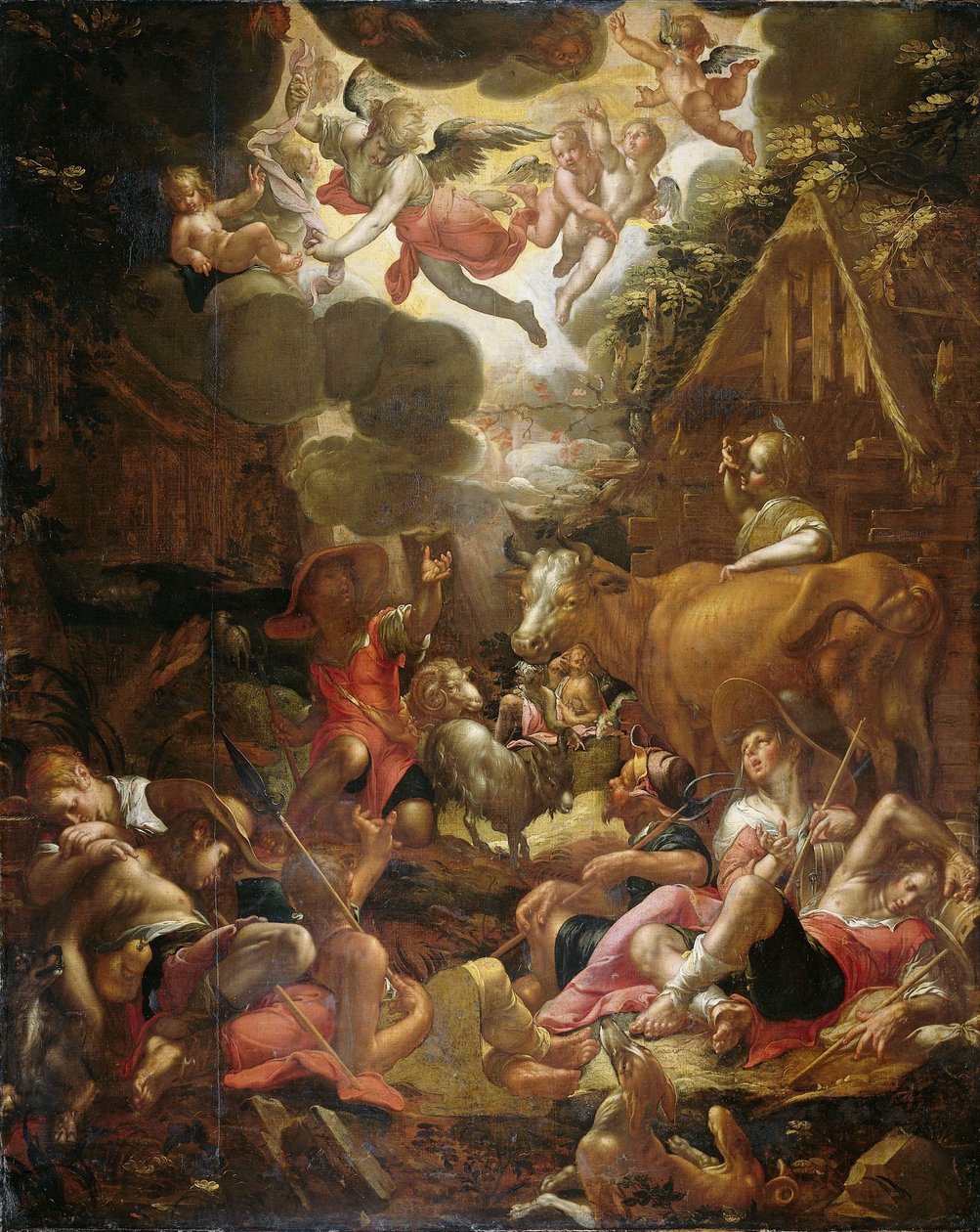 Bebudelse til hyrdene av Joachim Wtewael or Utewael