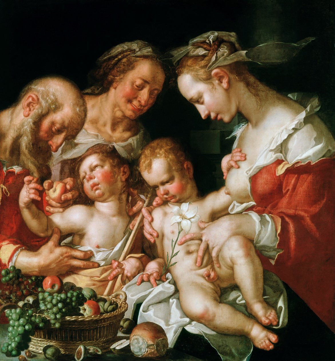 Den hellige familie med døperen Johannes, ca. 1600. av Joachim Wtewael or Utewael