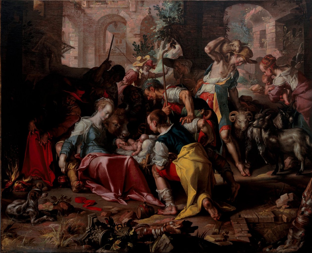 Hyrdenes tilbedelse, 1598 av Joachim Wtewael or Utewael