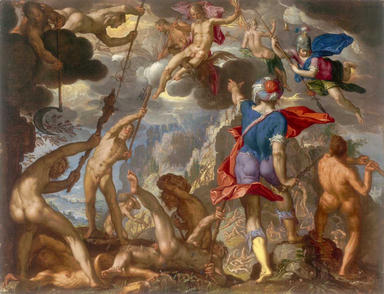 Kampen mellom gudene og kjempene, ca. 1608 av Joachim Wtewael or Utewael