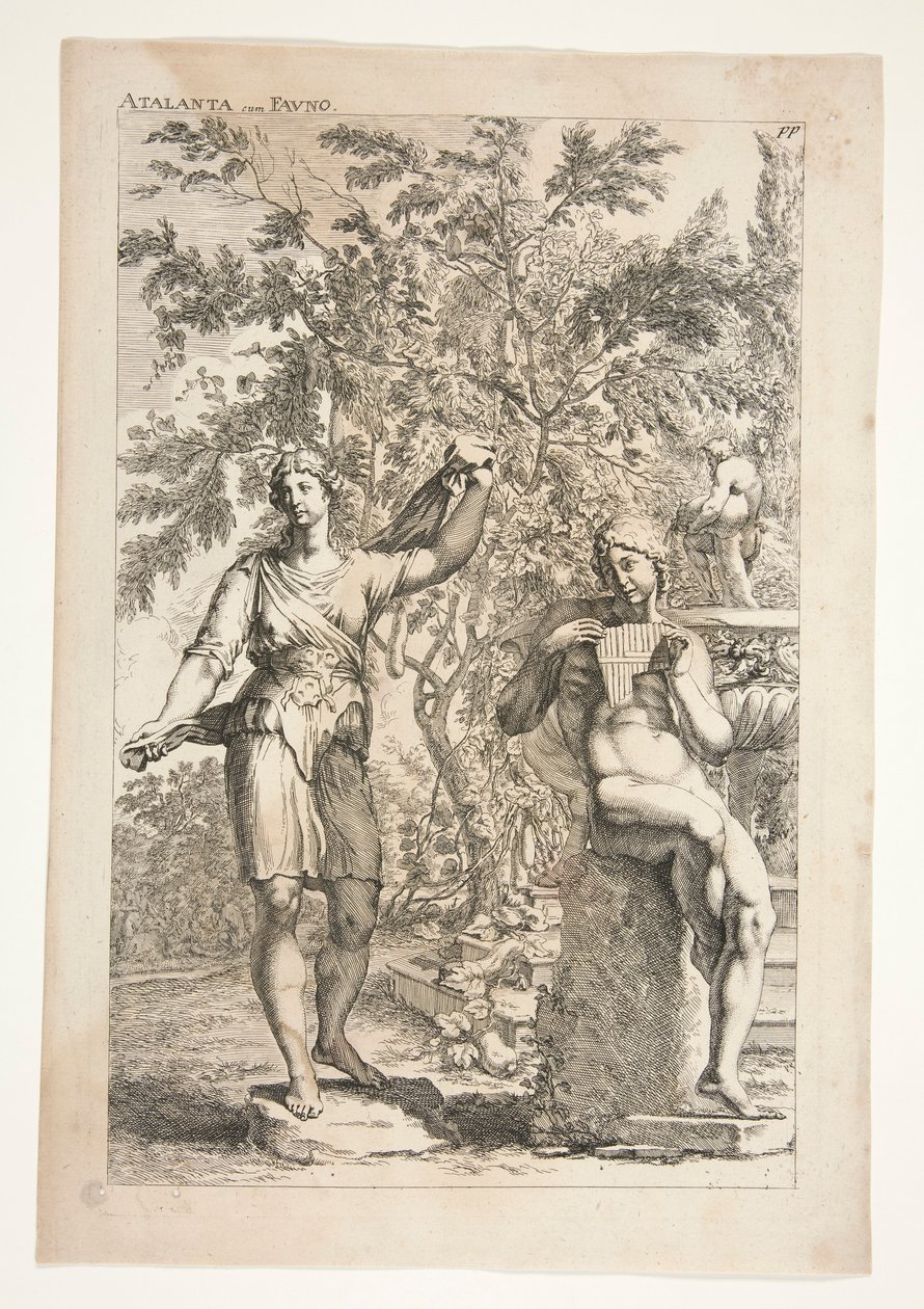 Atalanta og en faun, fra Ancient Sculptures Admired av Joachim von Sandrart